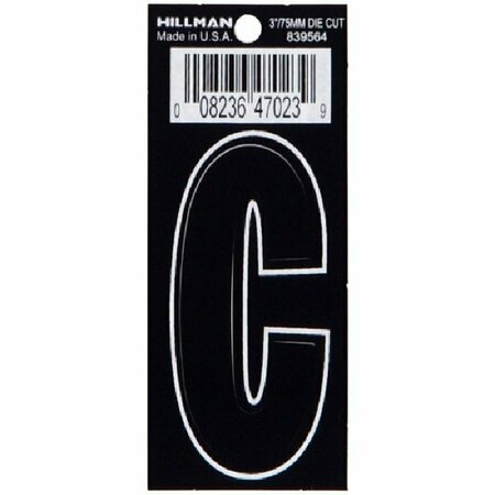 HILLMAN Letter, Character: C, 3 in H Character, Black/White Character, Black Background, Vinyl 839564